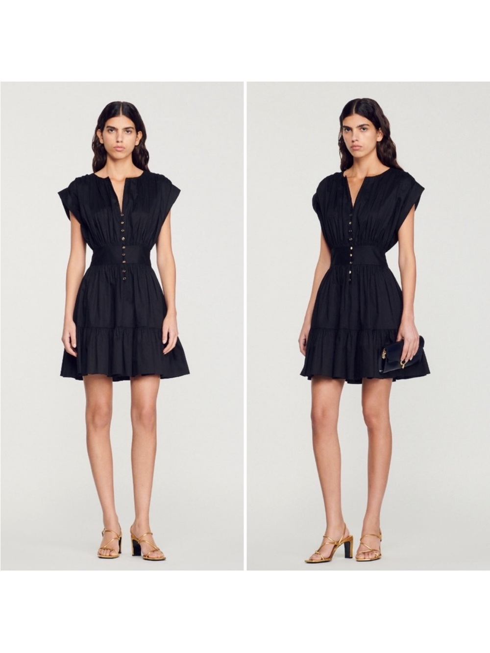 Sandro Black Buttoned Tiered Mini Dress